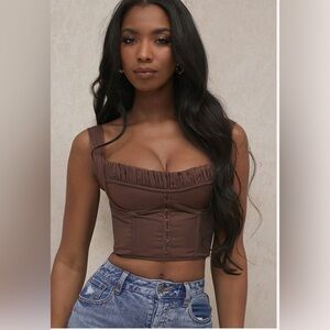House of CB PERSEPHONE Chocolate Brown Gathered Corset Crop Top Size Medium